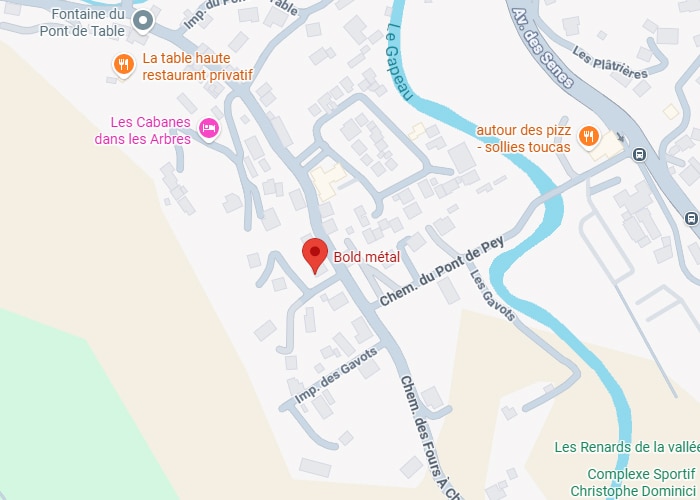 Bold métal Solliès-Toucas : Plan d'accès sur Google Maps Plan Google Maps situant Bold métal à Solliès-Toucas, près du Gapeau et du Chemin du Pont de Pey.